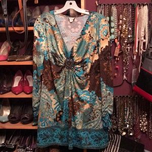 Turquoise/Brown Tunic Top